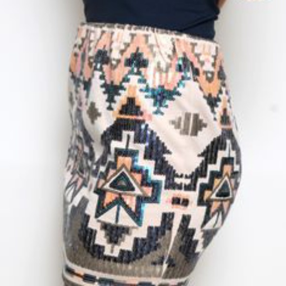 Express Aztec Sequin Skirt - Picture 2 of 3